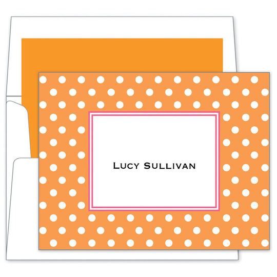 Orange Polka Dot Raspberry Border Folded Note Cards